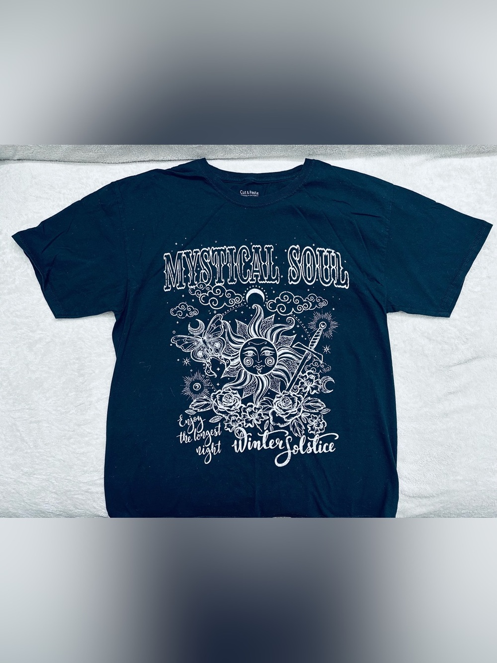 Cut & Paste Black T-shirt Women Men Size L  "Mystical Soul" graphic
